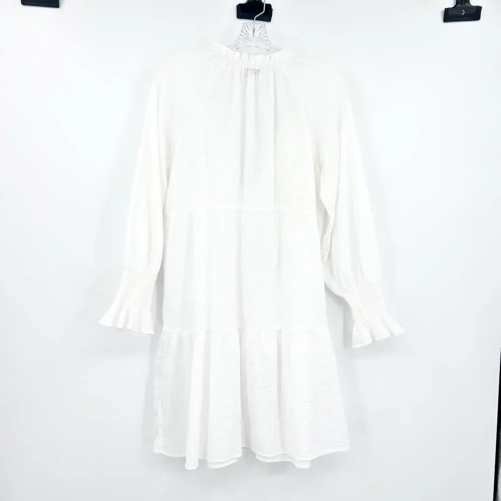 J.Crew Tiered Tunic Mini Dress White Cotton Gauze Ruffle Tassel Boho Beach Sz M